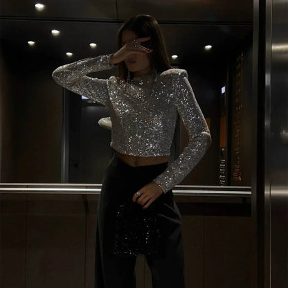 Women's Top Sequins Breathable Polyester For Festive Occasions