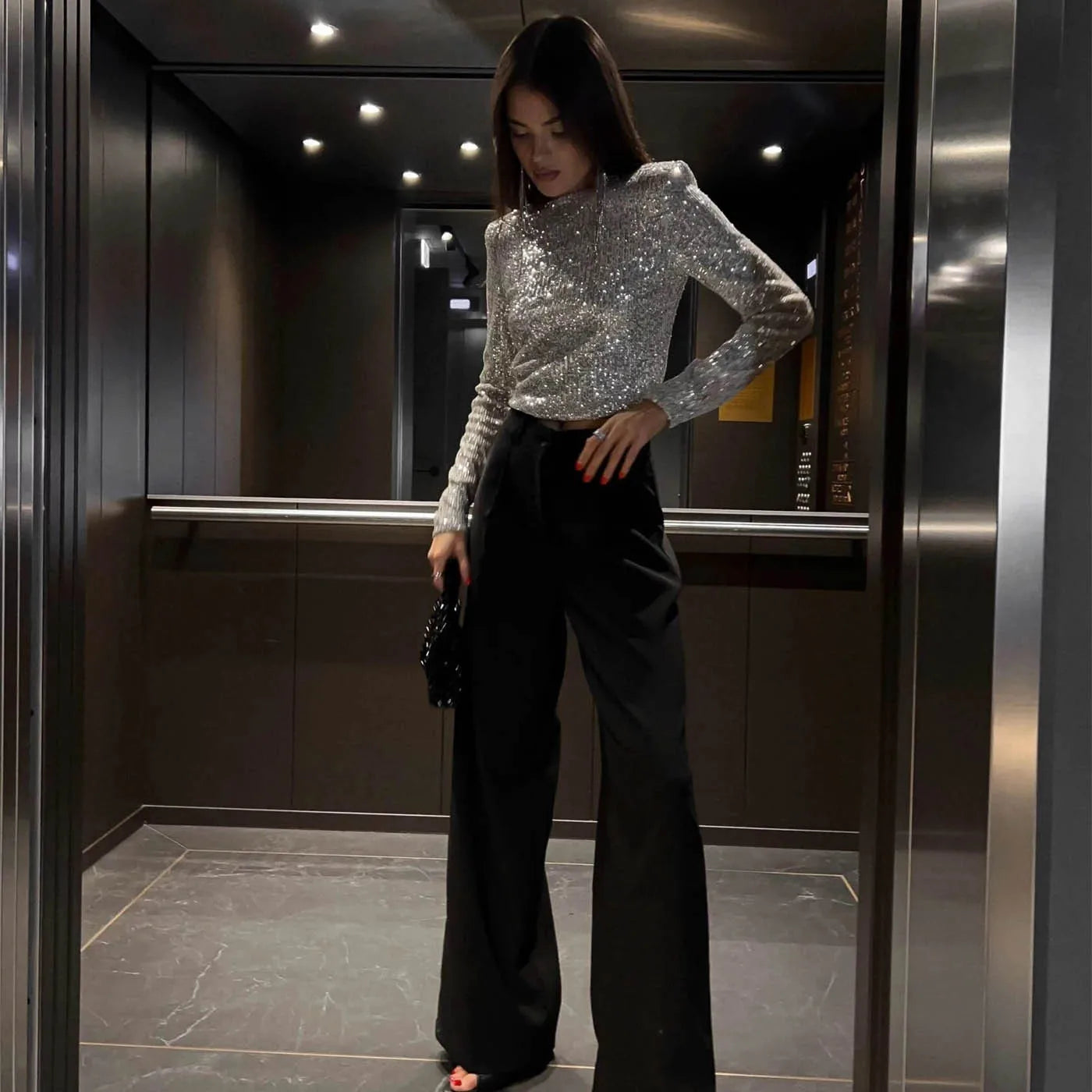 Women's Top Sequins Breathable Polyester For Festive Occasions
