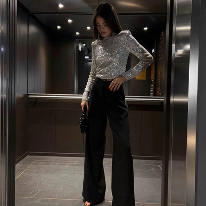 Women's Top Sequins Breathable Polyester For Festive Occasions