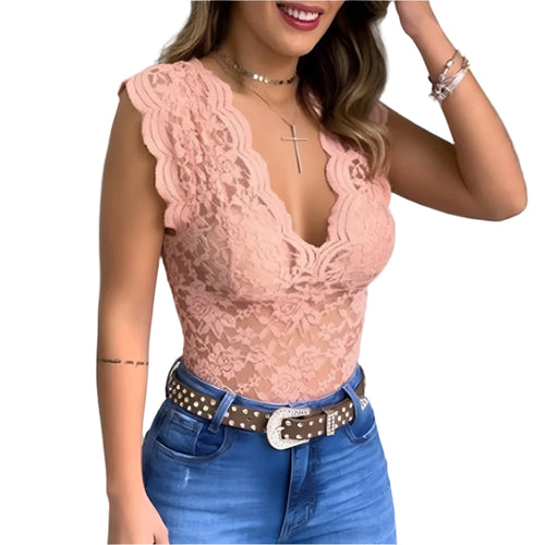Women's Top Sleeveless V-neck Lace Cotton