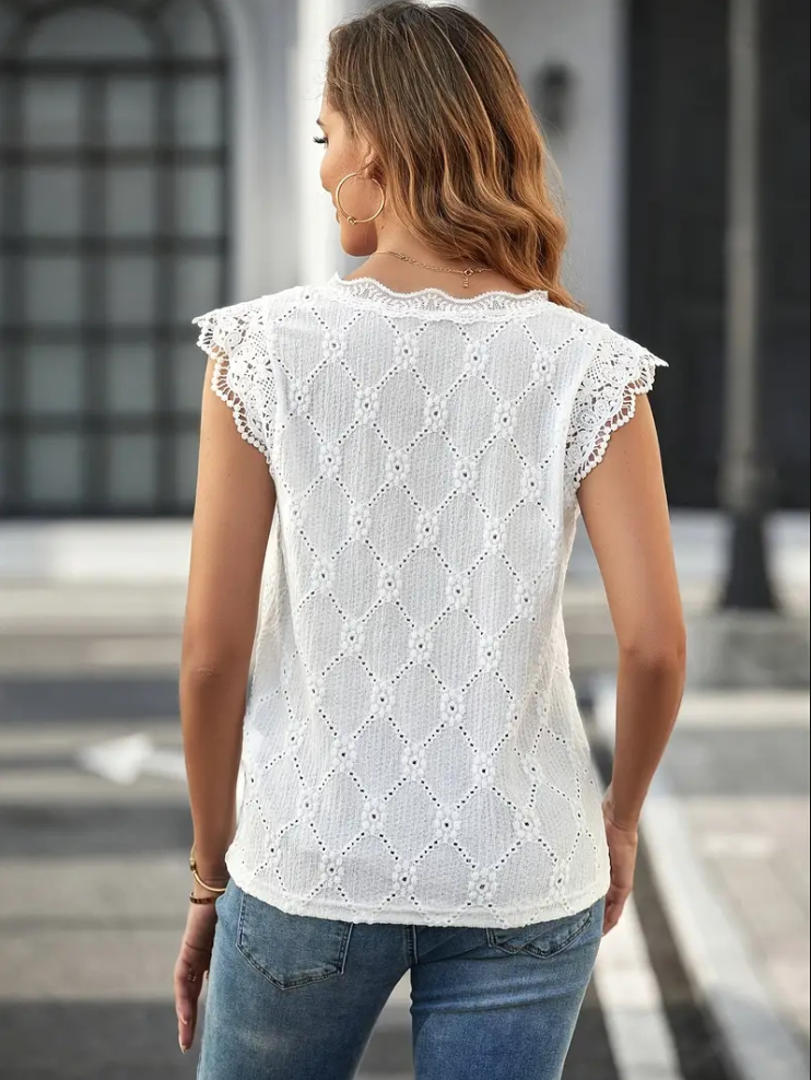 Women's Top V-neck Embroidery Light Fabric