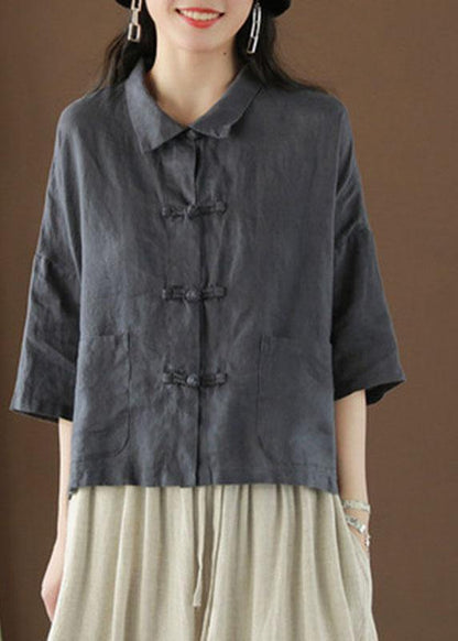 Women's Top with Peter Pan Collar and Pockets
