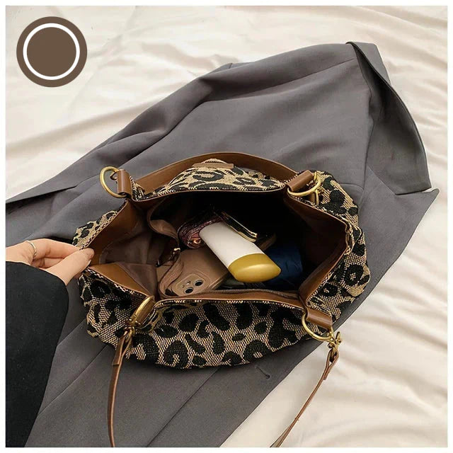 Women's Tote Bag With Leopard Print Canvas