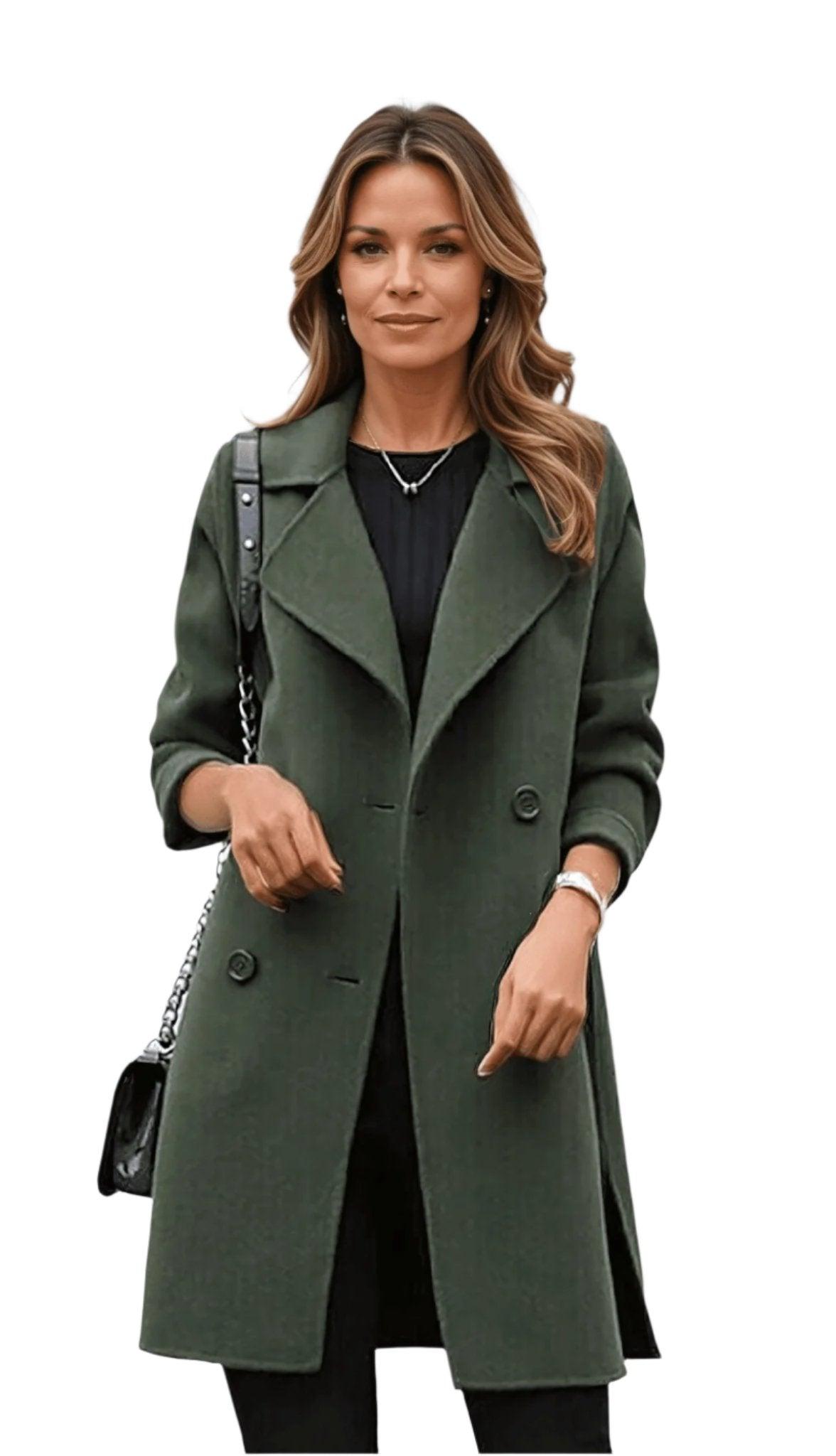 Women's Trench Coat Double-breasted Long Black High Quality Fabric
