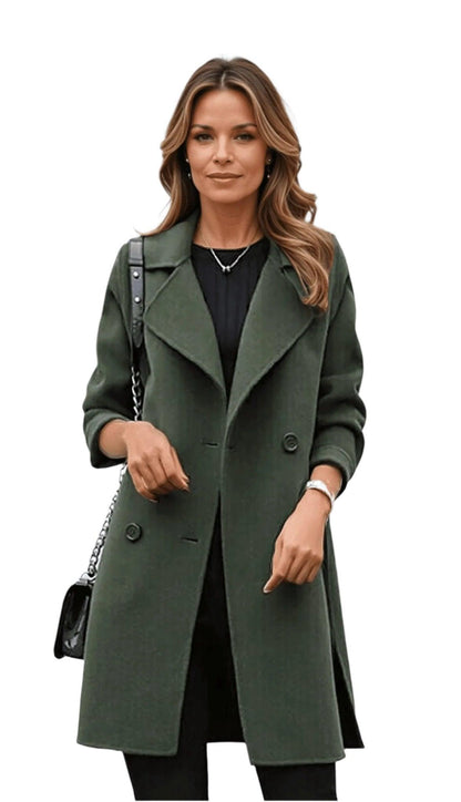 Women's Trench Coat Double-breasted Long Black High Quality Fabric
