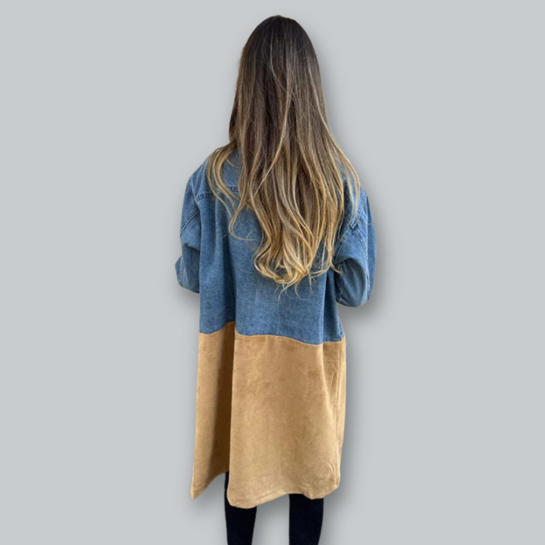 Women's Trench Coat Two-Tone Denim Style