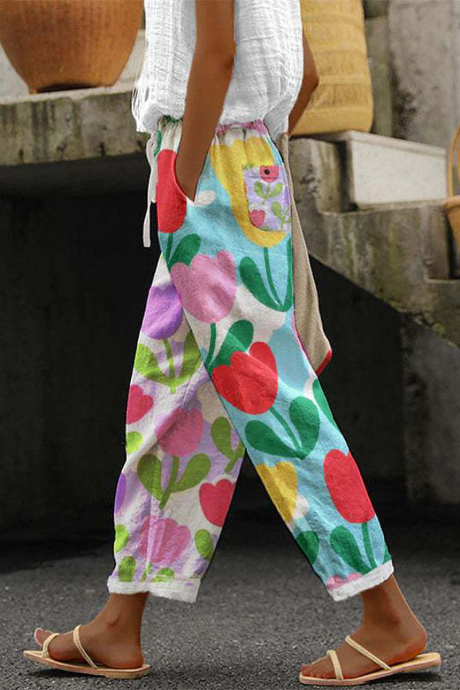Women's Trousers Uniquely Printed With Button Pockets For Casual Use