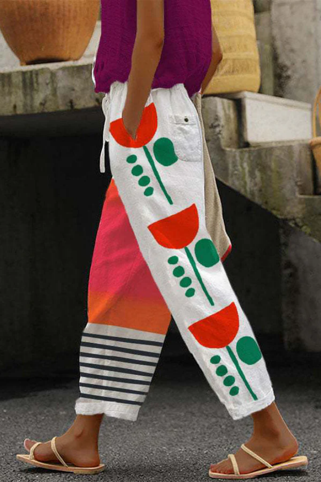 Women's Trousers Uniquely Printed With Button Pockets For Casual Use