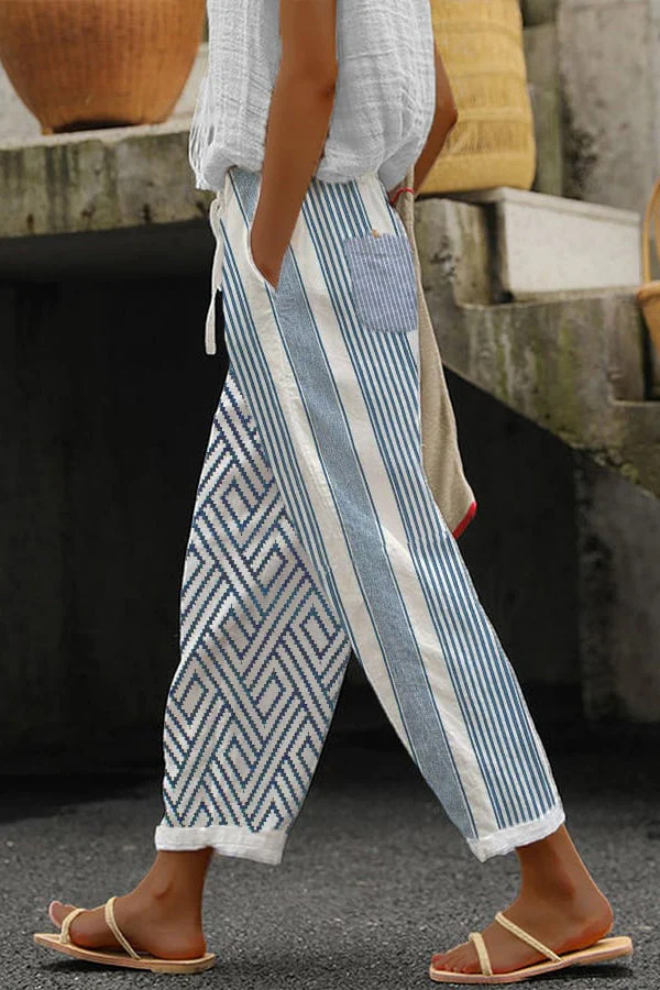 Women's Trousers Uniquely Printed With Button Pockets For Casual Use