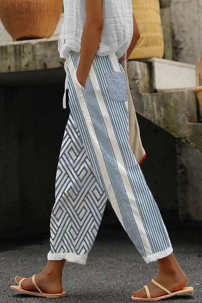 Women's Trousers Uniquely Printed With Button Pockets For Casual Use