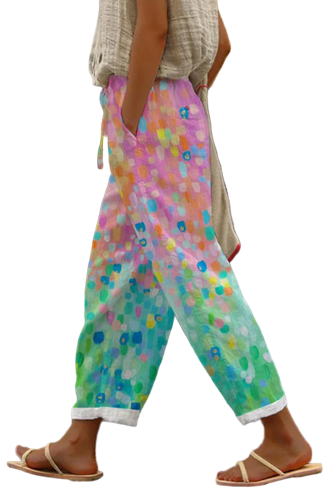 Women's Trousers Uniquely Printed With Button Pockets For Casual Use
