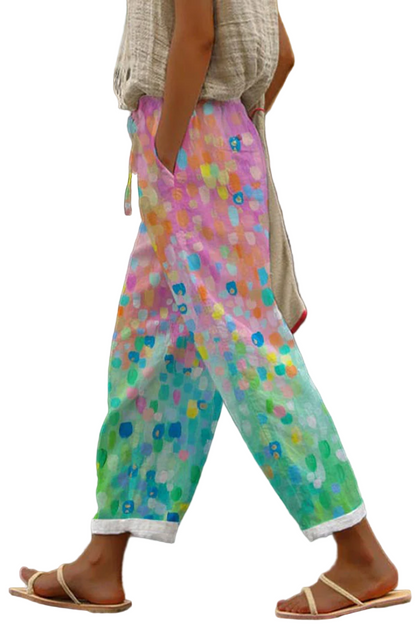 Women's Trousers Uniquely Printed With Button Pockets For Casual Use