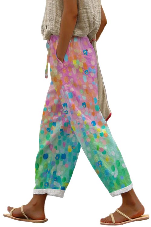 Women's Trousers Uniquely Printed With Button Pockets For Casual Use