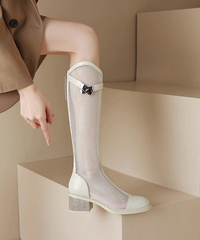 Women's Tulle Knee Boots with Suede and Chunky Heel