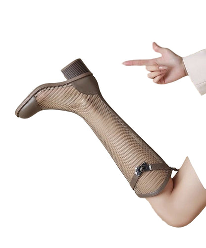 Women's Tulle Knee Boots with Suede and Chunky Heel