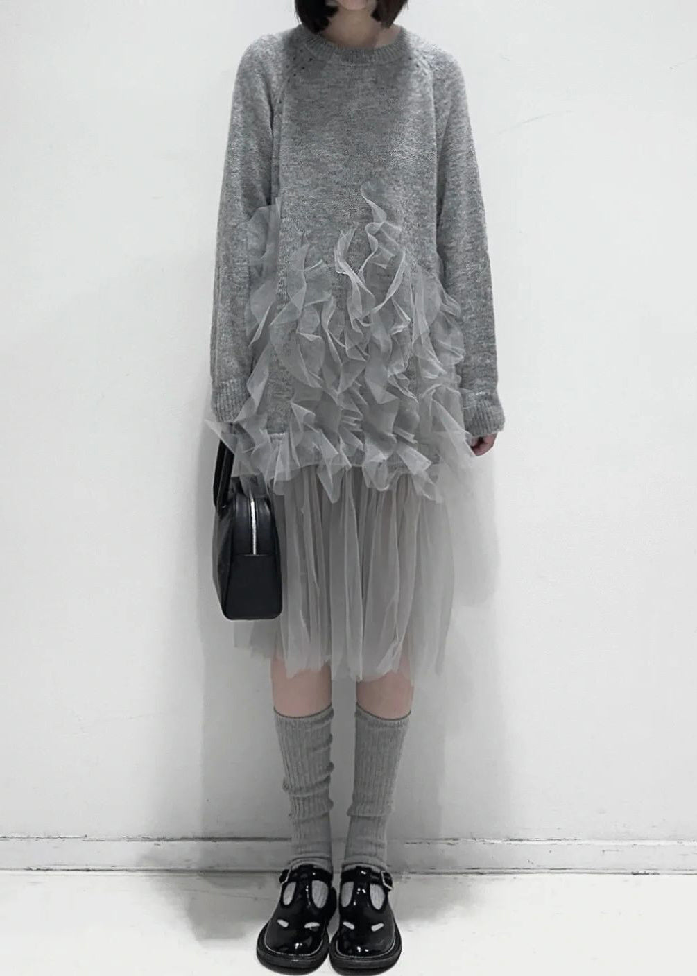 Women's Tulle Patchwork Knitted Dress with Ruffles