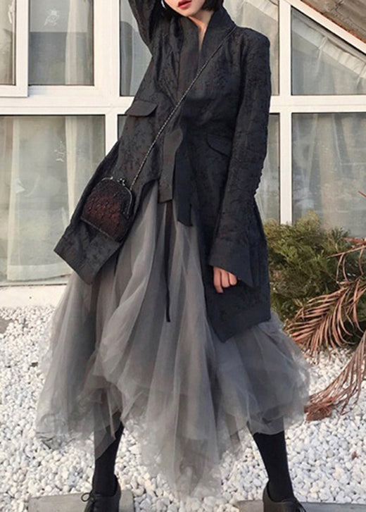 Women's Tulle Skirt in Grey with Patchwork