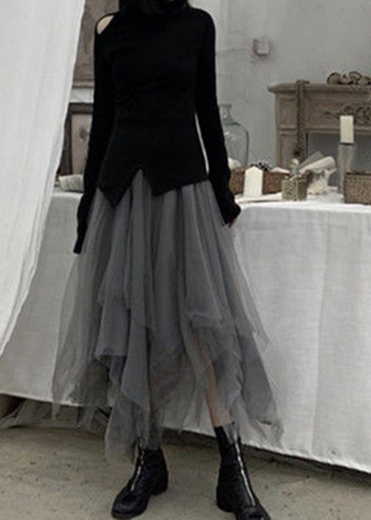 Women's Tulle Skirt in Grey with Patchwork