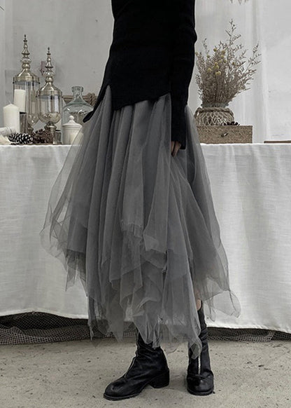 Women's Tulle Skirt in Grey with Patchwork