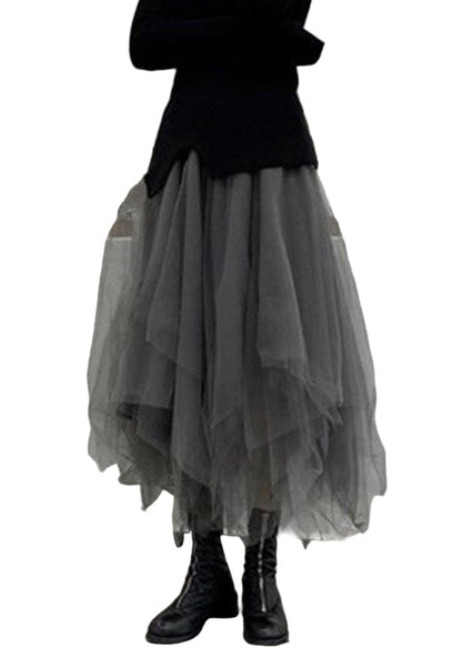 Women's Tulle Skirt in Grey with Patchwork