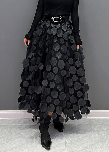 Women's Tulle Skirt with Black Dots and Patchwork