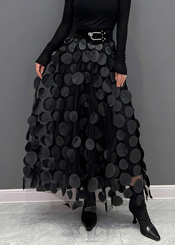 Women's Tulle Skirt with Black Dots and Patchwork