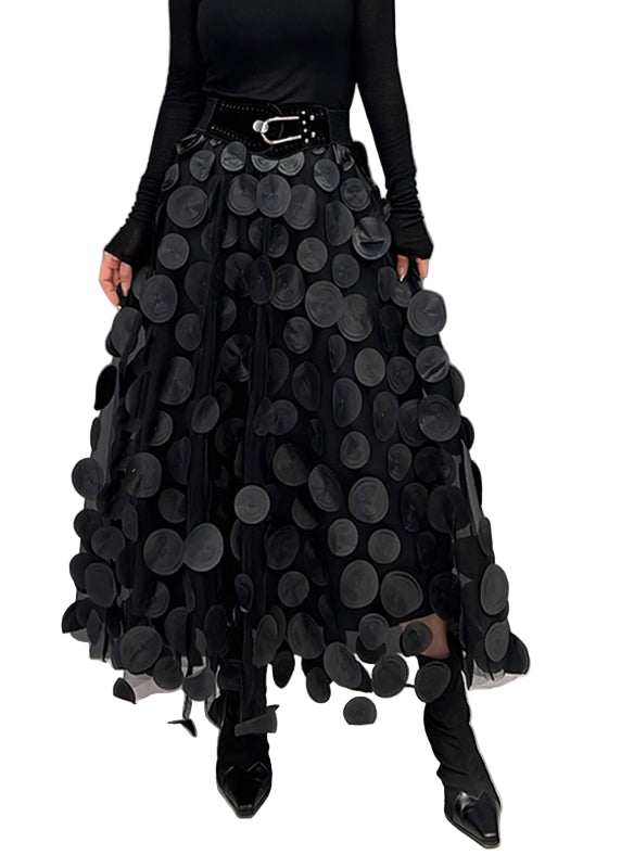 Women's Tulle Skirt with Black Dots and Patchwork