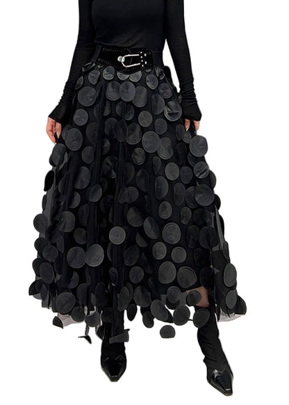 Women's Tulle Skirt with Black Dots and Patchwork