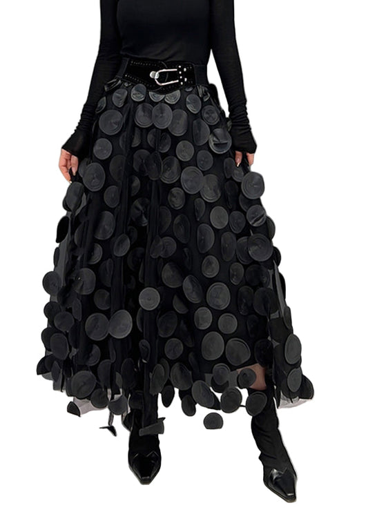 Women's Tulle Skirt with Black Dots and Patchwork