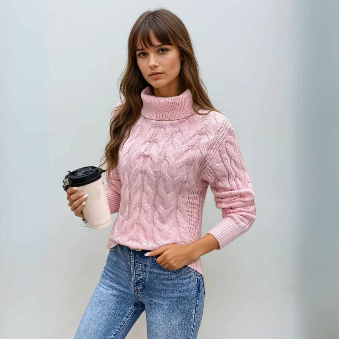 Women's Turtleneck Sweater Cable Knit Design