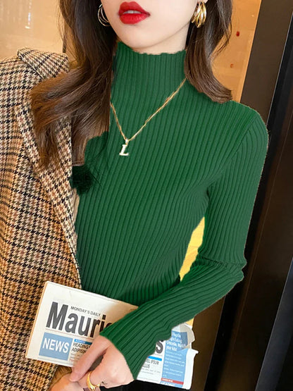 Women's Turtleneck Sweater Knitted Casual Long Sleeves