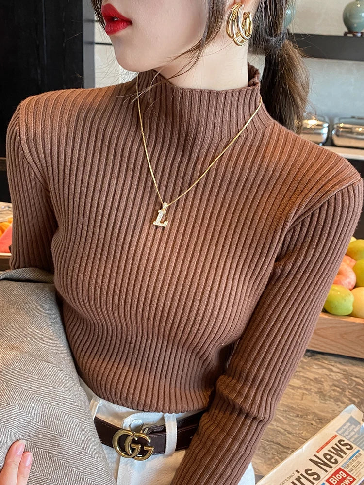 Women's Turtleneck Sweater Knitted Casual Long Sleeves