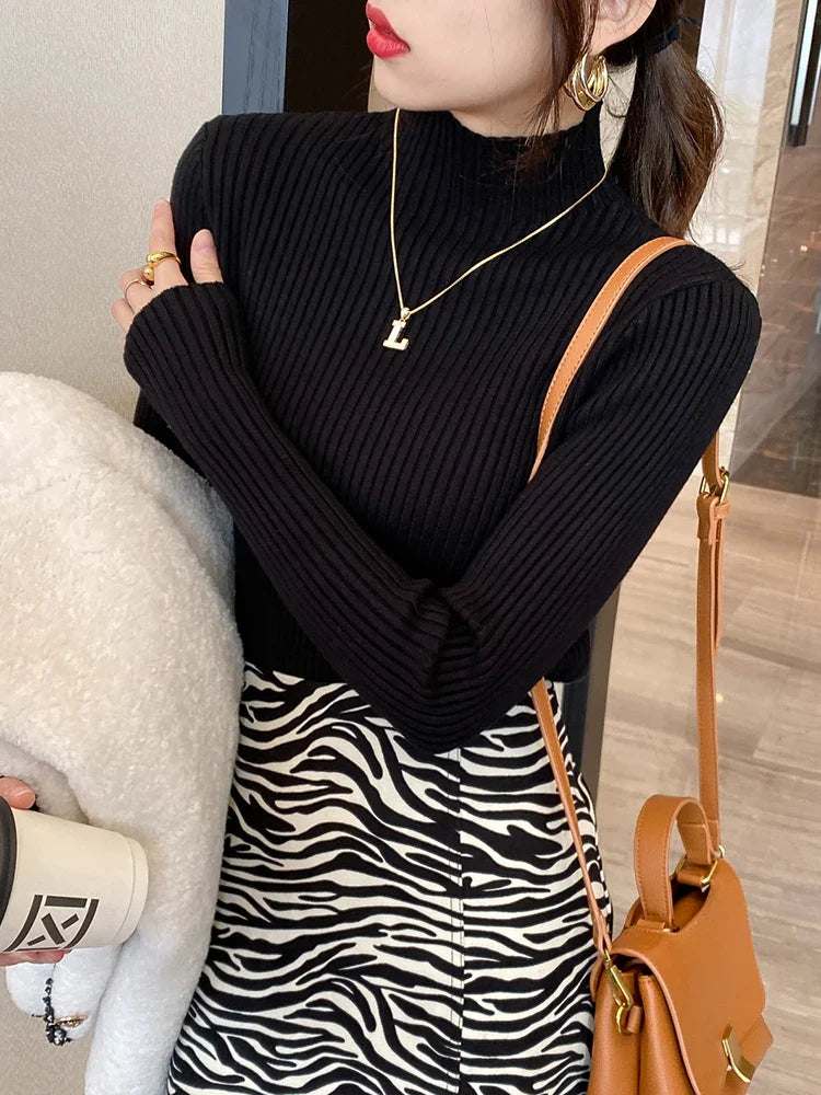Women's Turtleneck Sweater Knitted Casual Long Sleeves