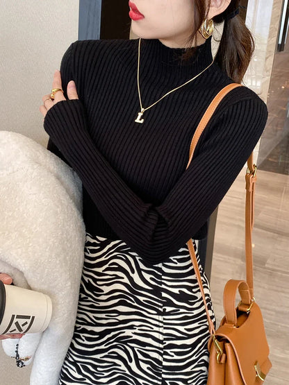 Women's Turtleneck Sweater Knitted Casual Long Sleeves