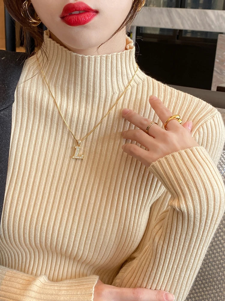 Women's Turtleneck Sweater Knitted Casual Long Sleeves