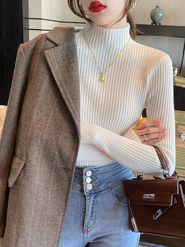 Women's Turtleneck Sweater Knitted Casual Long Sleeves
