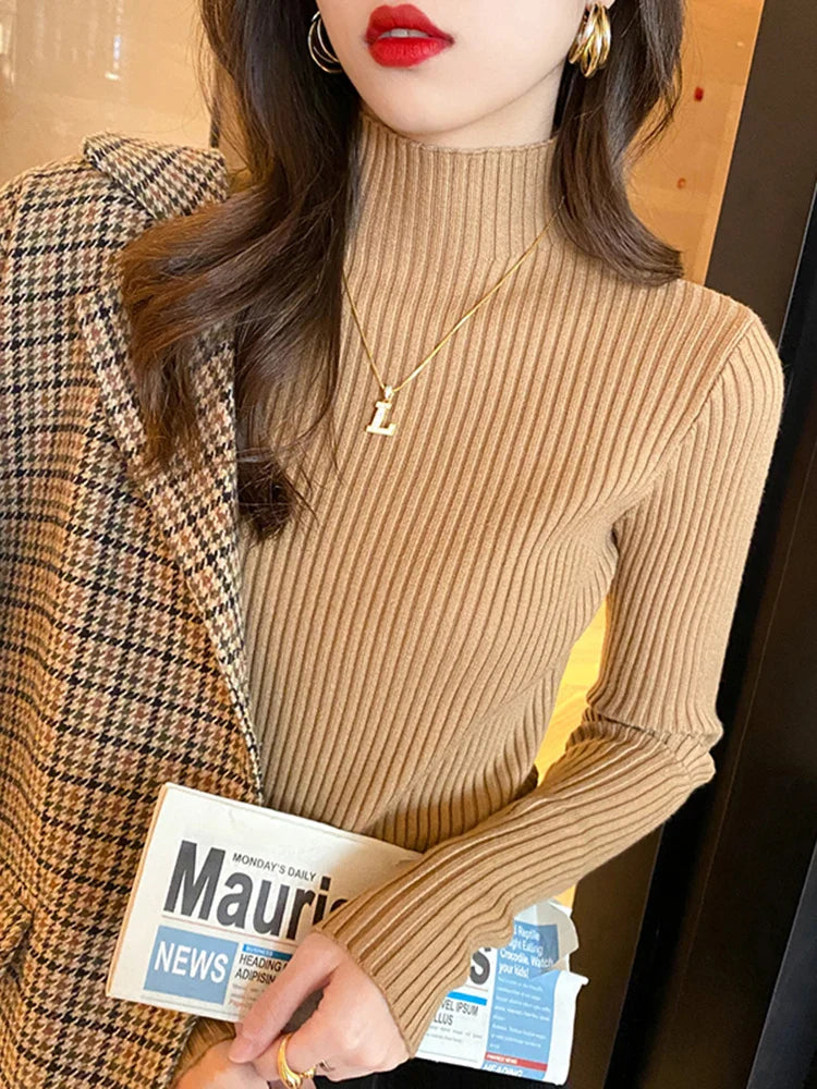 Women's Turtleneck Sweater Knitted Casual Long Sleeves