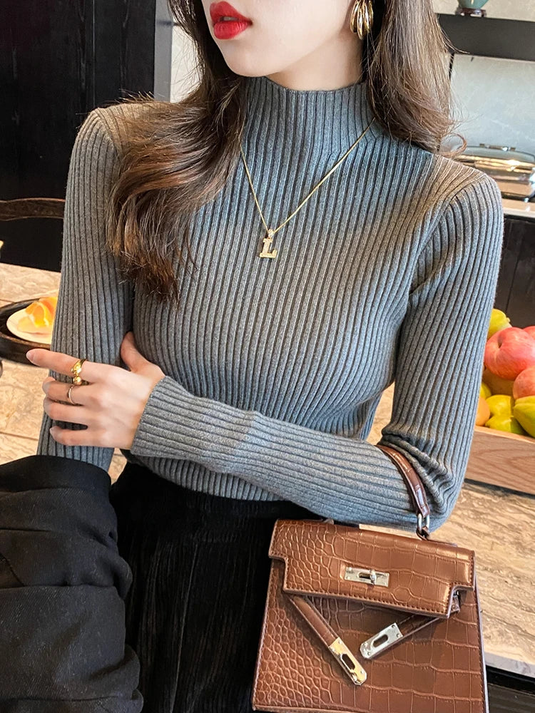 Women's Turtleneck Sweater Knitted Casual Long Sleeves