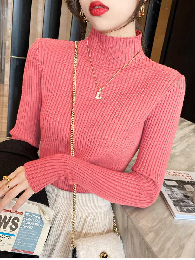 Women's Turtleneck Sweater Knitted Casual Long Sleeves