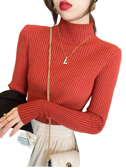Women's Turtleneck Sweater Knitted Casual Long Sleeves