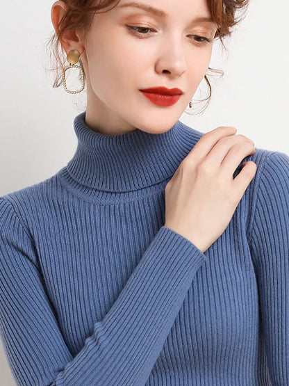Women's Turtleneck Sweater Knitted Soft Cashmere for Autumn and Winter