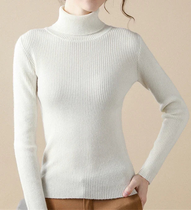 Women's Turtleneck Sweater Knitted Soft Cashmere for Autumn and Winter