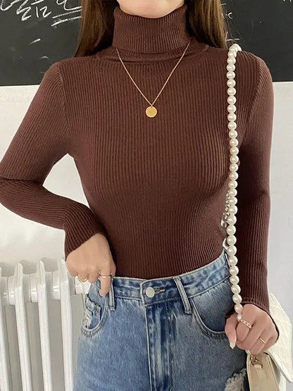 Women's Turtleneck Sweater Knitted Soft Cashmere for Autumn and Winter