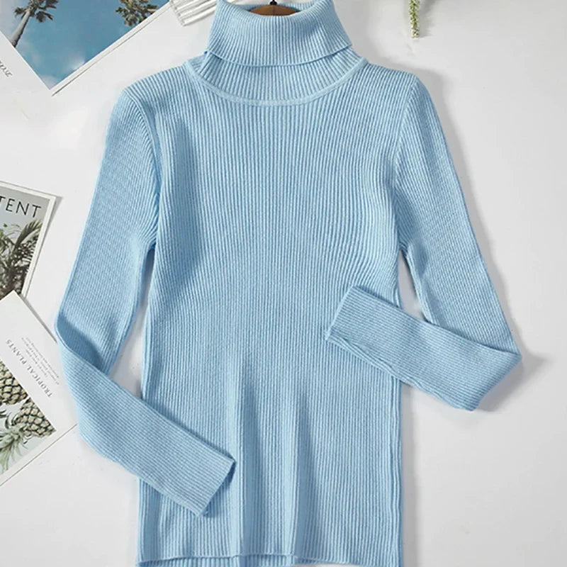 Women's Turtleneck Sweater Knitted Soft Cashmere for Autumn and Winter