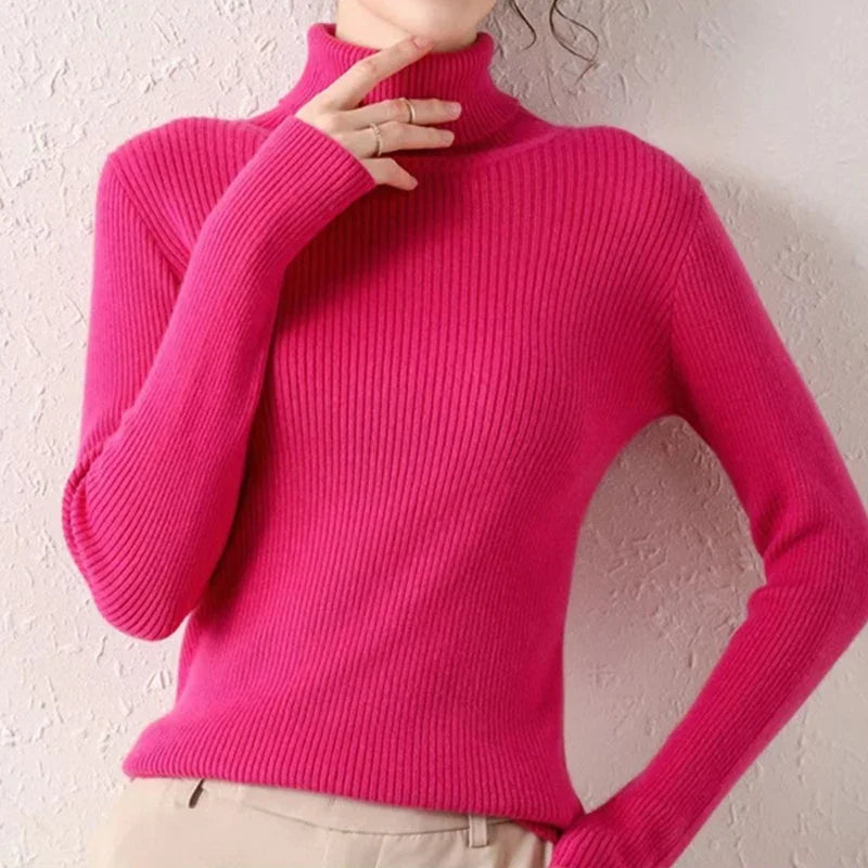 Women's Turtleneck Sweater Knitted Soft Cashmere for Autumn and Winter