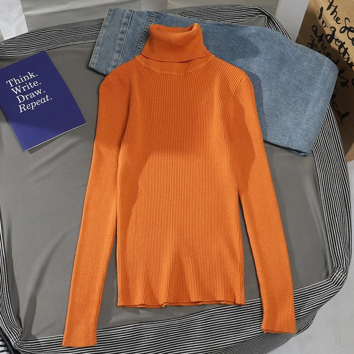 Women's Turtleneck Sweater Knitted Soft Cashmere for Autumn and Winter