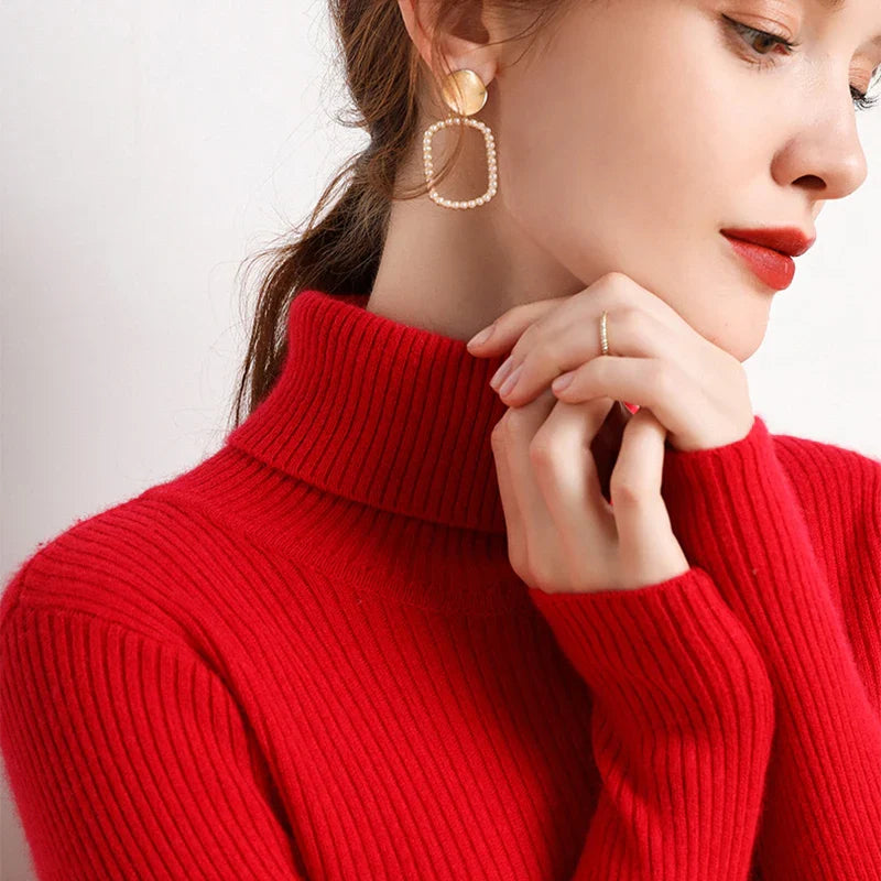 Women's Turtleneck Sweater Knitted Soft Cashmere for Autumn and Winter