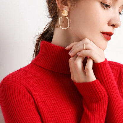 Women's Turtleneck Sweater Knitted Soft Cashmere for Autumn and Winter