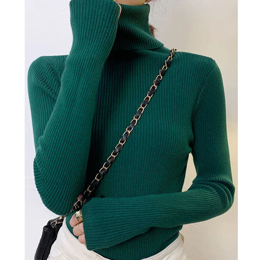 Women's Turtleneck Sweater Knitted Soft Cashmere for Autumn and Winter