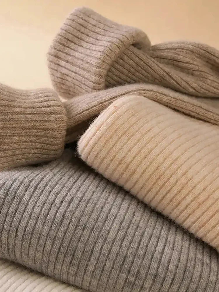 Women's Turtleneck Sweater Knitted Soft Cashmere for Autumn and Winter